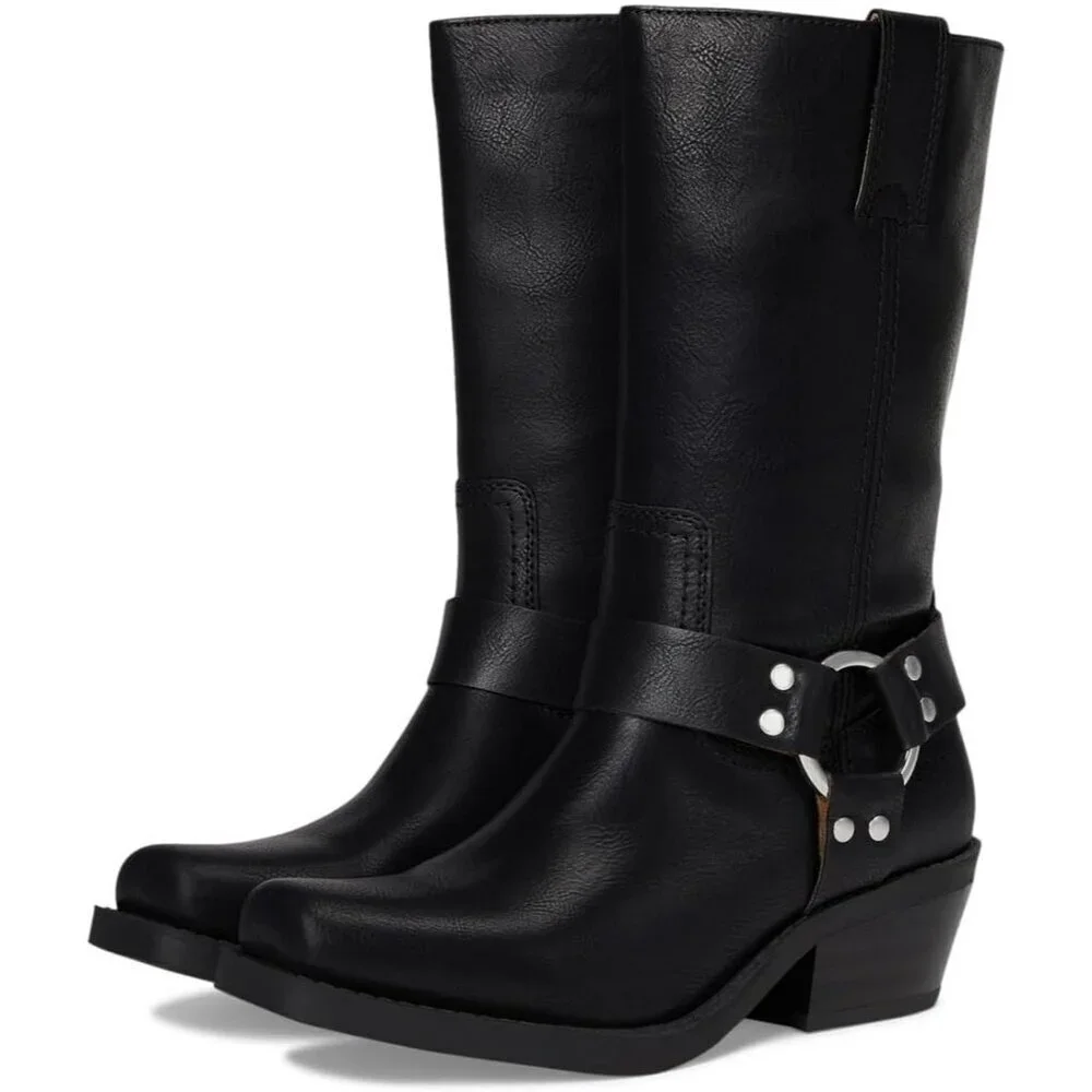 Girls Black Moto Inspired Lorrie Harness Soft Cushioned Zippered Booties